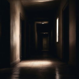 A high-quality digital art image depicting a dark, narrow corridor