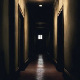 A high-quality digital art image depicting a dark, narrow corridor