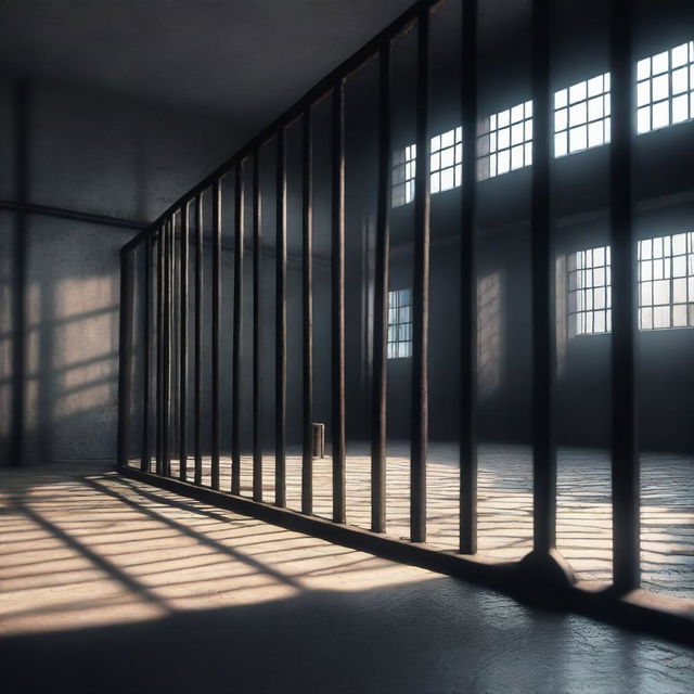 A high-quality 3D render of the interior of a prison