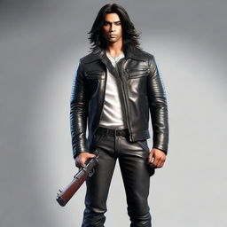 This is a realistic digital art image of a handsome young Indian man with long hair