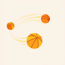 A flat minimalist design featuring abstract basketballs in motion, represented as smooth circles with subtle color variations of orange, yellow, and red