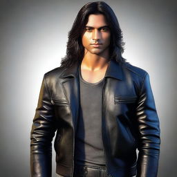 This is a realistic digital art image of a handsome young Indian man with long hair