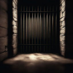 A high-quality digital art image depicting the interior of a dark jail cell