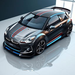 A stunning digital rendering of a futuristic Citroën DS3 sports car, designed as a sleek two-seater with an aerodynamic silhouette