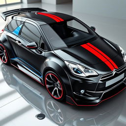 A stunning digital rendering of a futuristic Citroën DS3 sports car, designed as a sleek two-seater with an aerodynamic silhouette