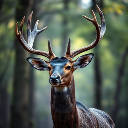 A black head of a majestic deer, showcasing its impressive antlers and graceful features