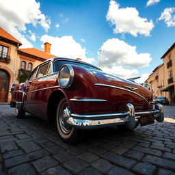 A stunning retro car showcasing a glossy paint job, with classic curves and vintage design elements