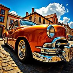 A stunning retro car showcasing a glossy paint job, with classic curves and vintage design elements
