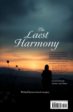 A melancholic novel cover design for 'The Last Harmony' in A5 size