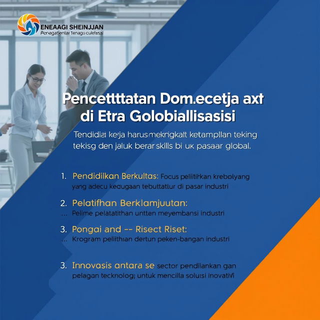 A visually appealing poster titled 'Peningkatan Kompetensi Tenaga Kerja di Era Globalisasi' featuring a modern, sleek design