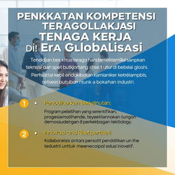 A visually appealing poster titled 'Peningkatan Kompetensi Tenaga Kerja di Era Globalisasi' featuring a modern, sleek design
