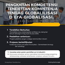 A visually appealing poster titled 'Peningkatan Kompetensi Tenaga Kerja di Era Globalisasi' featuring a modern, sleek design