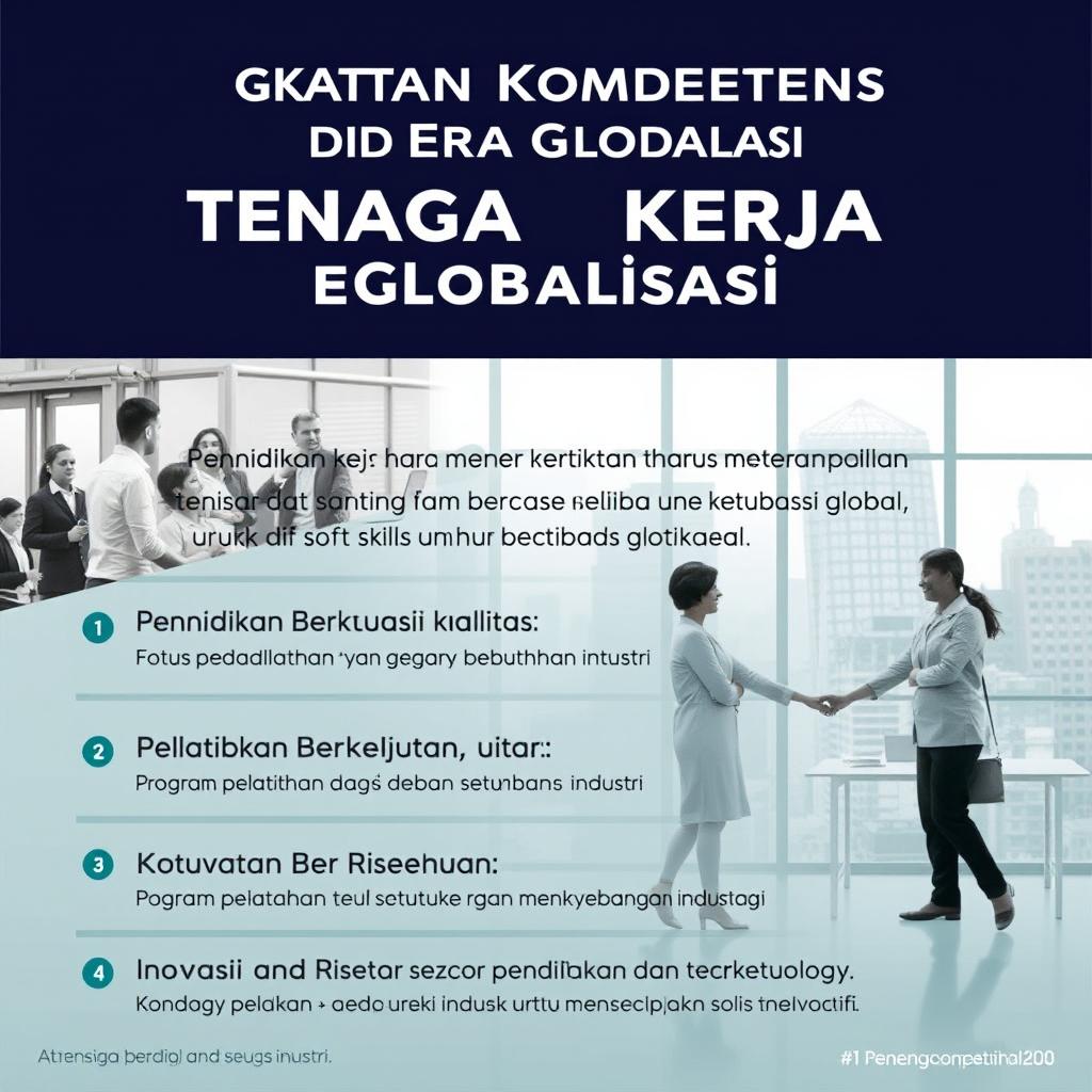 A visually appealing poster titled 'Peningkatan Kompetensi Tenaga Kerja di Era Globalisasi' featuring a modern, sleek design