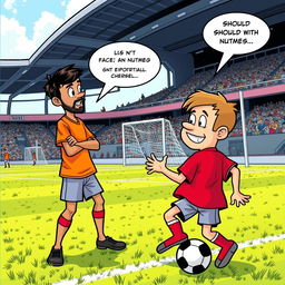 A vibrant comic book illustration featuring a character wearing an orange shirt and another character known as Nutmeg, depicted in a red shirt