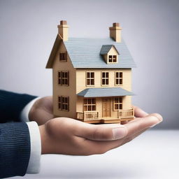 This is a high-quality digital art image showing a person's hands being presented with a miniature model of a house