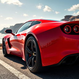 A stunning, high-performance sports car with a sleek aerodynamic design, showcasing its vibrant red color and shiny metallic finish