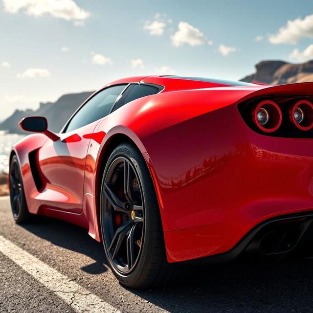 A stunning, high-performance sports car with a sleek aerodynamic design, showcasing its vibrant red color and shiny metallic finish