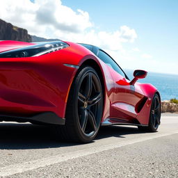 A stunning, high-performance sports car with a sleek aerodynamic design, showcasing its vibrant red color and shiny metallic finish