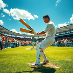 An exhilarating cricket scene featuring Cristiano Ronaldo as the bowler delivers the ball with precision