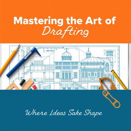 An eye-catching poster dedicated to the theme of drafting, featuring essential drafting tools such as pencils, erasers, compasses, rulers, and drafting boards