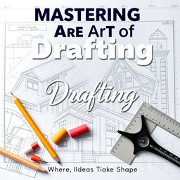 An eye-catching poster dedicated to the theme of drafting, featuring essential drafting tools such as pencils, erasers, compasses, rulers, and drafting boards