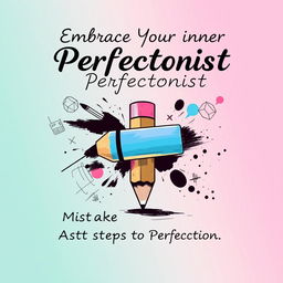 A creative poster centered around the theme of an eraser, incorporating the word 'Perfectionist' in a bold and artistic style