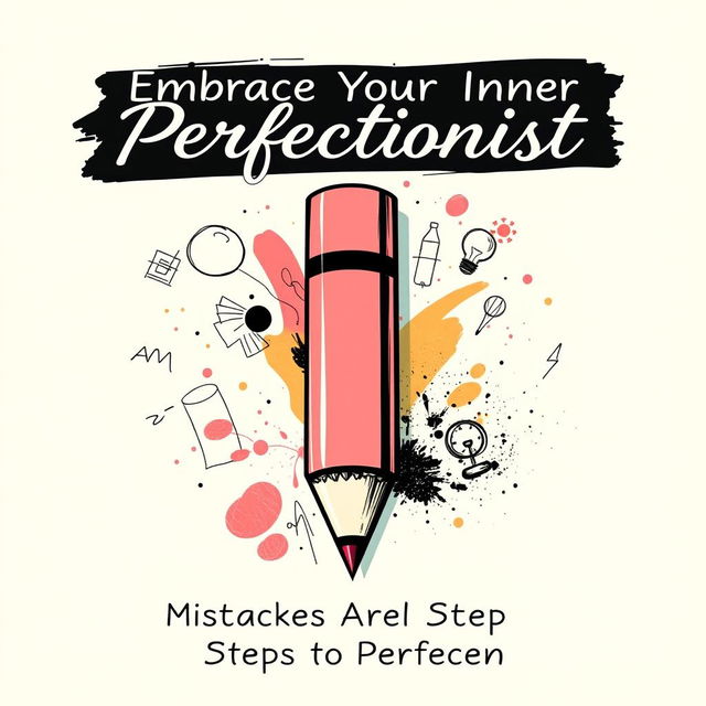 A creative poster centered around the theme of an eraser, incorporating the word 'Perfectionist' in a bold and artistic style