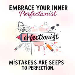 A creative poster centered around the theme of an eraser, incorporating the word 'Perfectionist' in a bold and artistic style