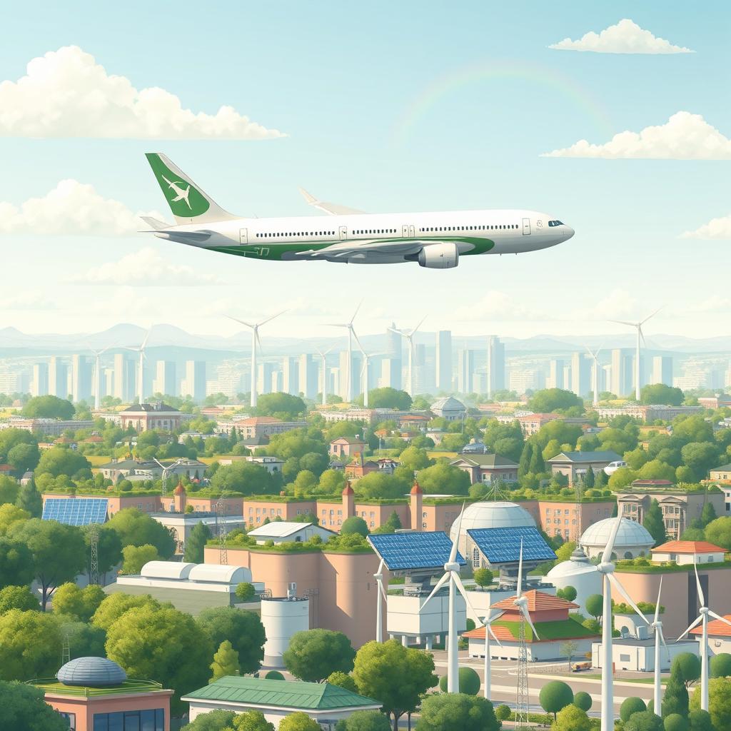 A conceptual illustration of the aviation industry addressing climate change