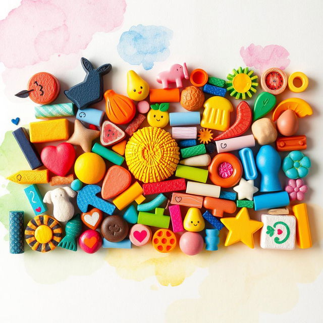 A vibrant and creative poster made with various erasers, showcasing colorful patterns and designs