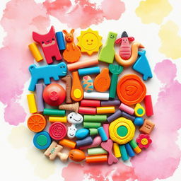 A vibrant and creative poster made with various erasers, showcasing colorful patterns and designs