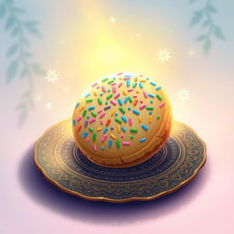 A whimsical, artistic depiction of a magical cookie named 'Basgota Muhammad Magic'