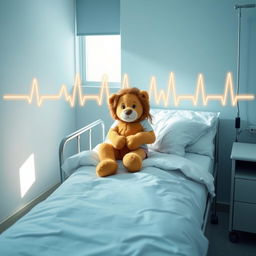 A small hospital room featuring a small hospital bed with neatly arranged white sheets