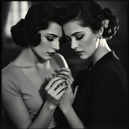 A captivating black and white image of a couple of women in a Nouvelle vague style