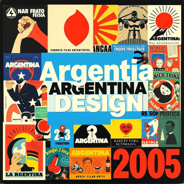 A vibrant and artistic representation of Argentine graphic design spanning from 1983 to 2005