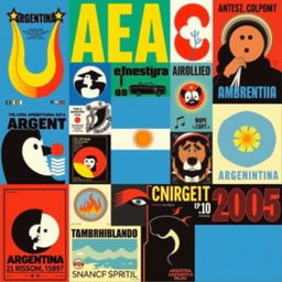 A vibrant and artistic representation of Argentine graphic design spanning from 1983 to 2005