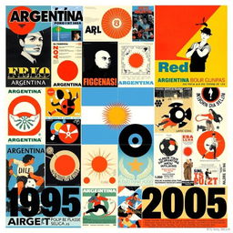 A vibrant and artistic representation of Argentine graphic design spanning from 1983 to 2005