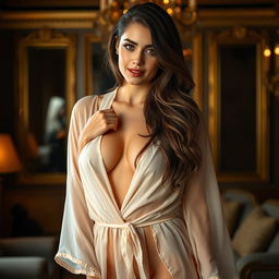 A seductive scene featuring a confident, elegant woman in a luxurious setting