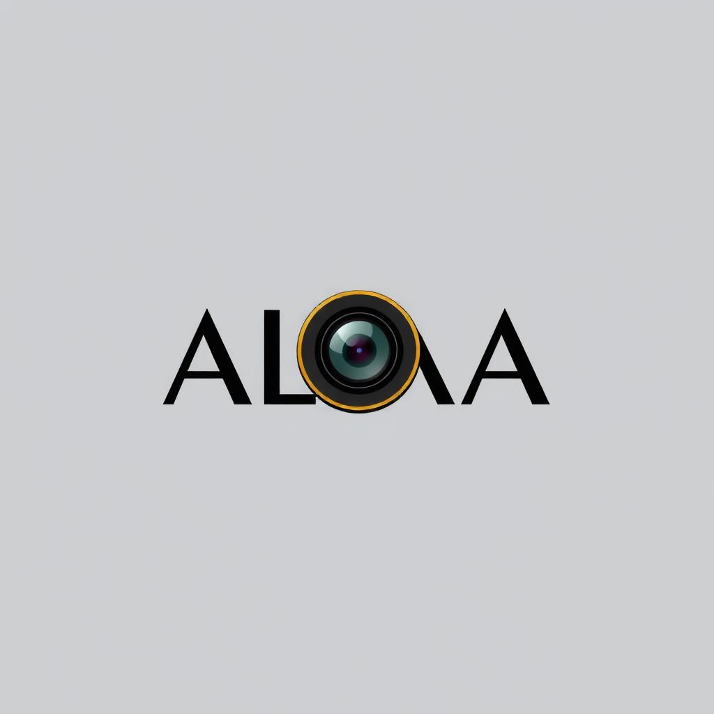 A logo design featuring the name 'ALAA' prominently integrated with a camera lens motif