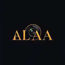 A sleek and modern logo design featuring the name 'ALAA', elegantly integrated with a photographer's lens symbol