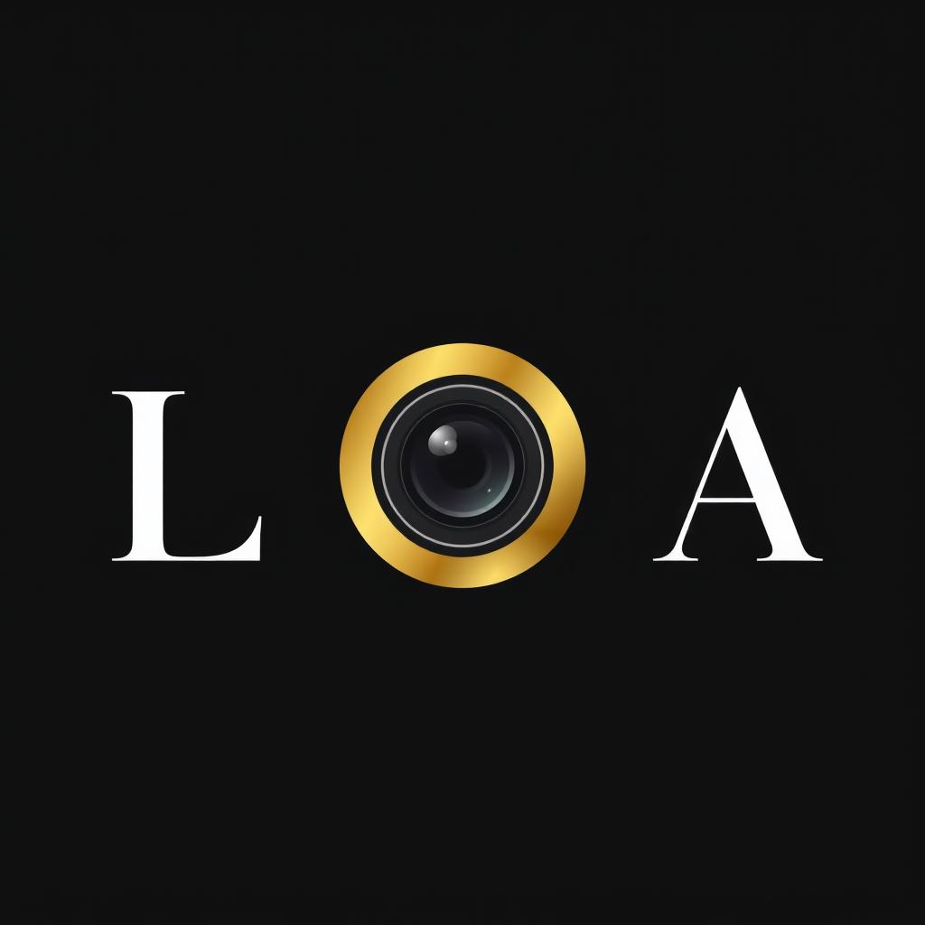 A sleek and modern logo design featuring the name 'ALAA', elegantly integrated with a photographer's lens symbol