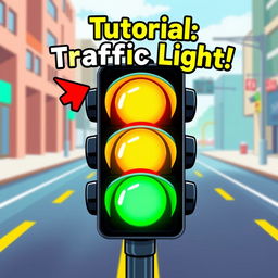 A dynamic and attractive YouTube thumbnail for a tutorial on traffic lights, featuring a colorful, stylized illustration of a traffic light in the center