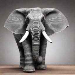 A high-quality digital art image of a colossal elephant with four tusks, its body adorned with numerous white markings