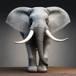 A high-quality digital art image of a colossal elephant with four tusks, its body adorned with numerous white markings