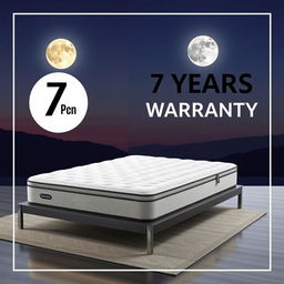 A sleek and modern advertisement for the Moonrise mattress, showcasing a premium foam mattress with a luxurious design
