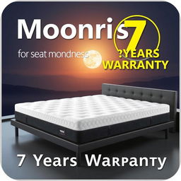 A sleek and modern advertisement for the Moonrise mattress, showcasing a premium foam mattress with a luxurious design