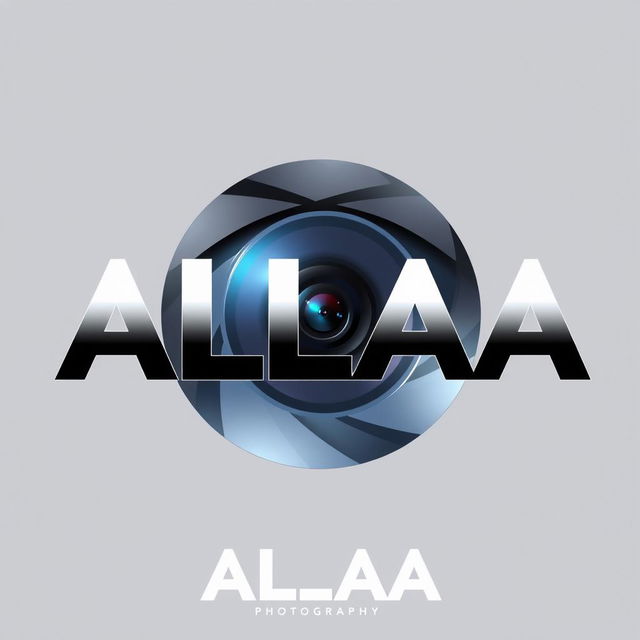 A logo design featuring the name "ALAA" beautifully integrated with a camera lens motif