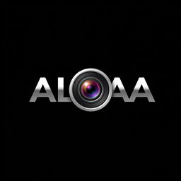 A sleek and modern logo design featuring the word 'ALAA' in bold, stylish typography integrated with a camera lens