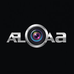 A sleek and modern logo design featuring the word 'ALAA' in bold, stylish typography integrated with a camera lens