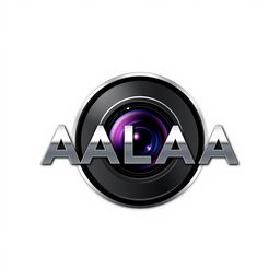 A sleek and modern logo design featuring the word 'ALAA' in bold, stylish typography integrated with a camera lens